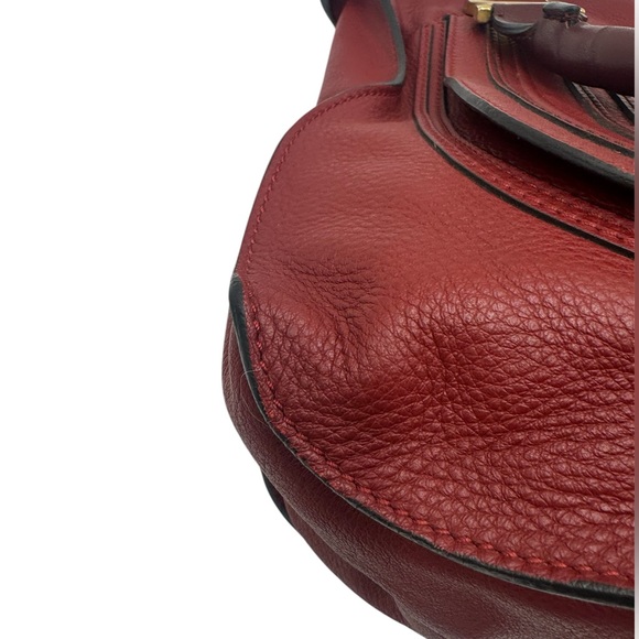 Auth Chloe Large Red Leather Marcie Double Satchel Dual Brown Top Handles Pursea - Picture 4 of 15